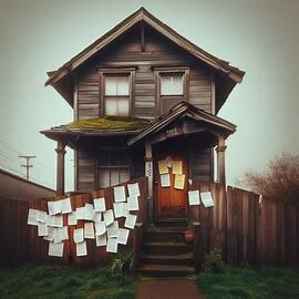Tacoma home with broken fence and legal paperwork visible on porch