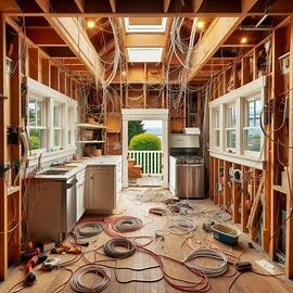 Everett home showing a makeshift electrical panel and exposed framing, indicating unpermitted work