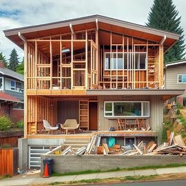 Tacoma house with partially completed siding and exposed electrical wiring