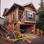 Everett house with an unfinished garage addition and exposed framing
