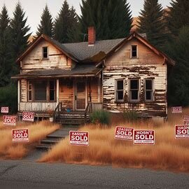 Wenatchee house, faded paint, and a neglected front yard