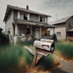 Empty and overgrown house in Everett, WA with a weathered mailbox and peeling paint