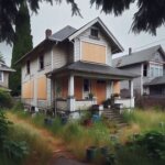 Boarded-up vacant house in Everett with overgrown lawn