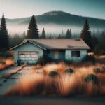 Empty Spokane Valley house with overgrown weeds and a weathered exterior