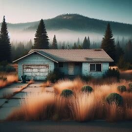 Empty Spokane Valley house with overgrown weeds and a weathered exterior