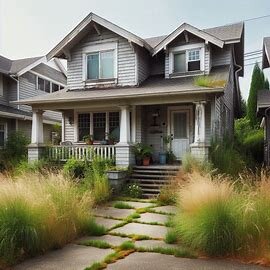 Vacant house in Washington with peeling paint and overgrown grass