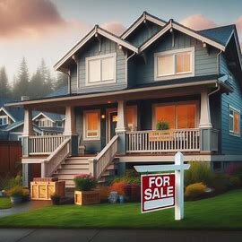 Suburban Washington home with a For Sale sign and visible roof repairs