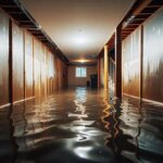 Everett house with standing water on the basement floor and visible water stains on the wall