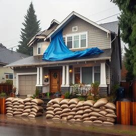 Everett house with visible water stains on the exterior and tarp over the roof