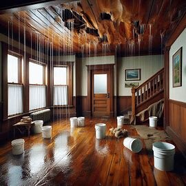 Water-damaged Everett home with warped floors and visible ceiling leaks
