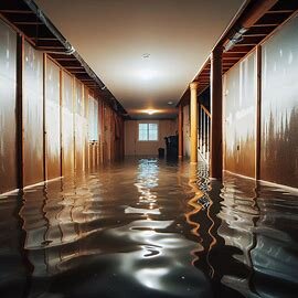 Everett house with standing water on the basement floor and visible water stains on the wall