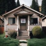 Wenatchee home with foreclosure notice taped to the front door and overgrown grass in the yard