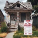 Wenatchee home with visible exterior damage and a city notice taped to the front door
