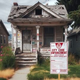 Wenatchee home with visible exterior damage and a city notice taped to the front door