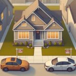 Wenatchee home with a “For Sale” sign and two cars in the driveway, symbolizing a home sale during divorce
