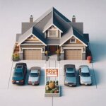 Wenatchee house with a for-sale sign and two separate cars parked in the driveway