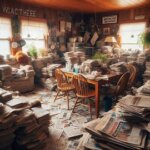 Interior of a Wenatchee house filled with clutter and trash, showing signs of hoarding
