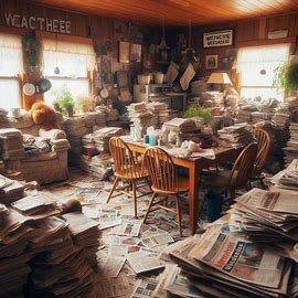 Interior of a Wenatchee house filled with clutter and trash, showing signs of hoarding