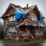Wenatchee home with visible roof damage, sagging shingles, and tarp covering part of the roof