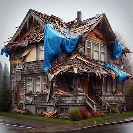 Wenatchee home with visible roof damage, sagging shingles, and tarp covering part of the roof