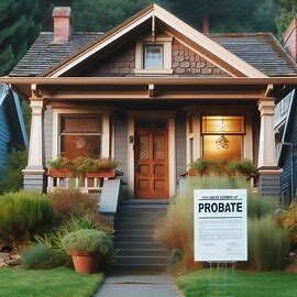 Classic Wenatchee home with a legal notice in the front window, representing a probate property
