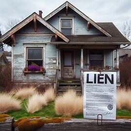 Wenatchee home with visible signs of deferred maintenance and a city notice posted on the door, suggesting financial distress