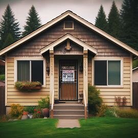 Modest Wenatchee home with a foreclosure notice posted on the front door, viewed from the sidewalk