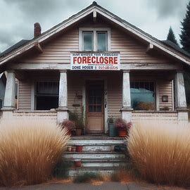 Wenatchee home with a foreclosure notice taped to the front door and an overgrown front lawn