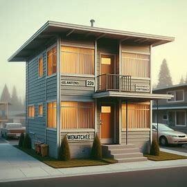 Wenatchee duplex with two visible entrances and cars parked outside, indicating current tenant occupancy