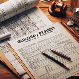 Permit application with architectural plans on a desk in Wenatchee, WA