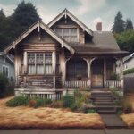 Older suburban home in West End Tacoma WA with weathered siding and a large front yard