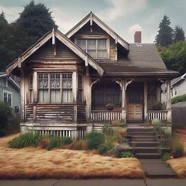 Older suburban home in West End Tacoma WA with weathered siding and a large front yard