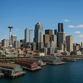 A panoramic view of downtown Seattle and its waterfront, symbolizing Washington’s urban housing market.