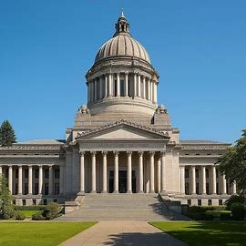 The Washington State Capitol building in Olympia with clear skies, symbolizing state authority and real estate tax law.