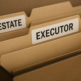 Executor files and estate paperwork organized on desk