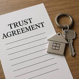 Washington trust document and property keys on table