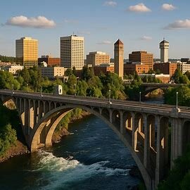 Spokane Washington skyline along the river