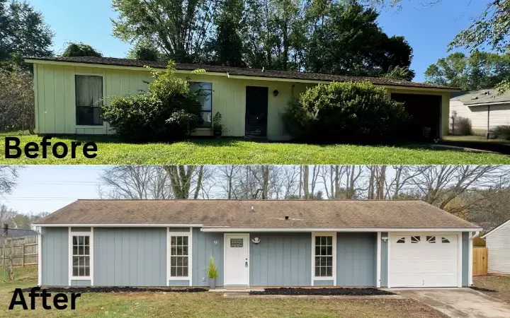 Before and after renovation of a house purchased for cash in as-is condition by Carolinas House Buyers, in Kannapolis, North Carolina.