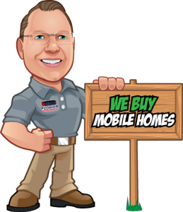 Florida Mobile Home Solutions - guy standing by a "we buy mobile homes" sign