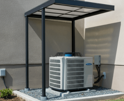 how to protect AC outdoor unit from sunlight