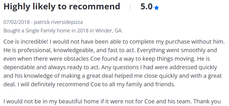 we buy houses georgia customer 5 star review