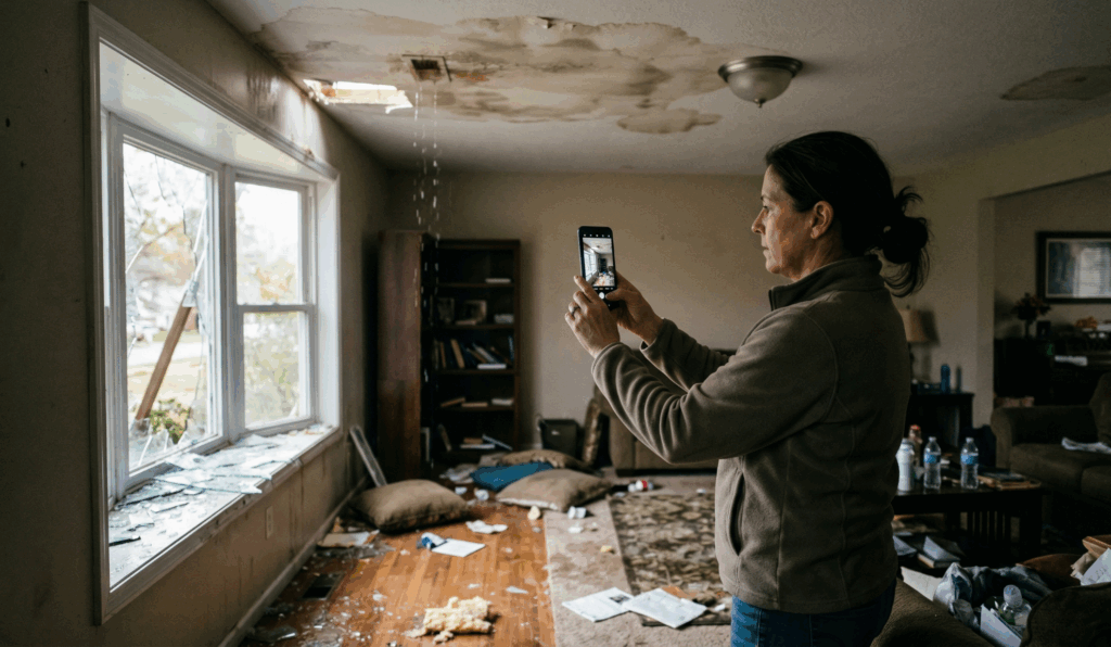 homeowner documenting storm damage