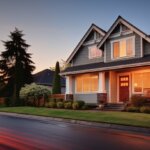 comtemporary style beaverton oregon home on a tree lined street light blue with white collums being sold as is home buyer