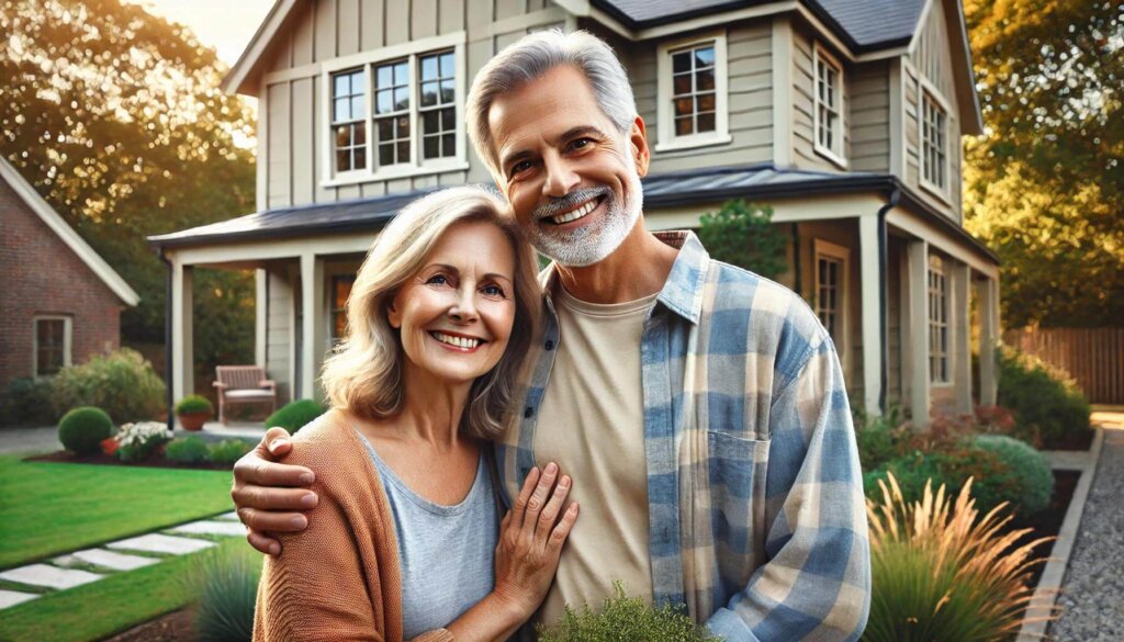 happy_older_couple_in_front_of_house_sell_house_fast_Damascus_oregon