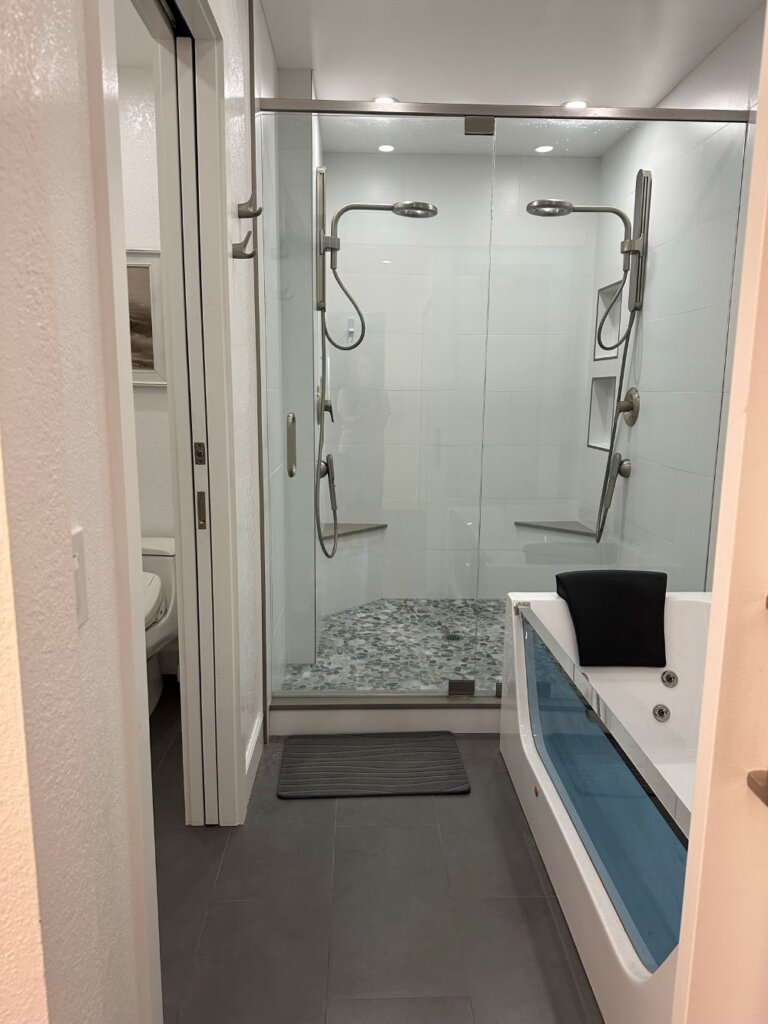 Master bathroom in California home after being remodeled.