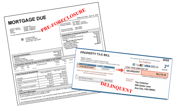 Sample Delinquent Mortgage and Tax Bills