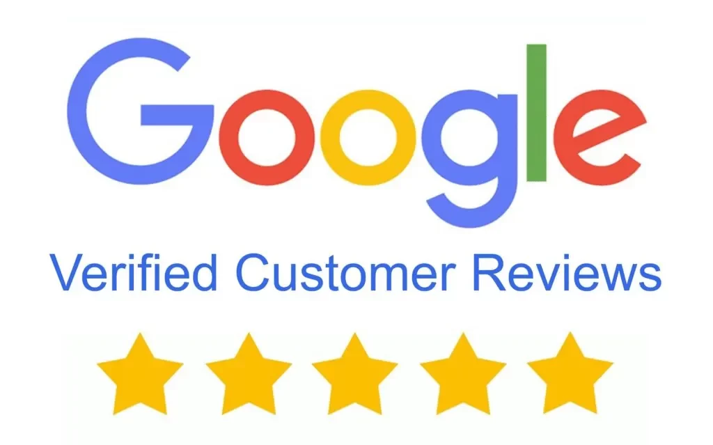 Picture of the Google logo of verified customer reviews with five stars