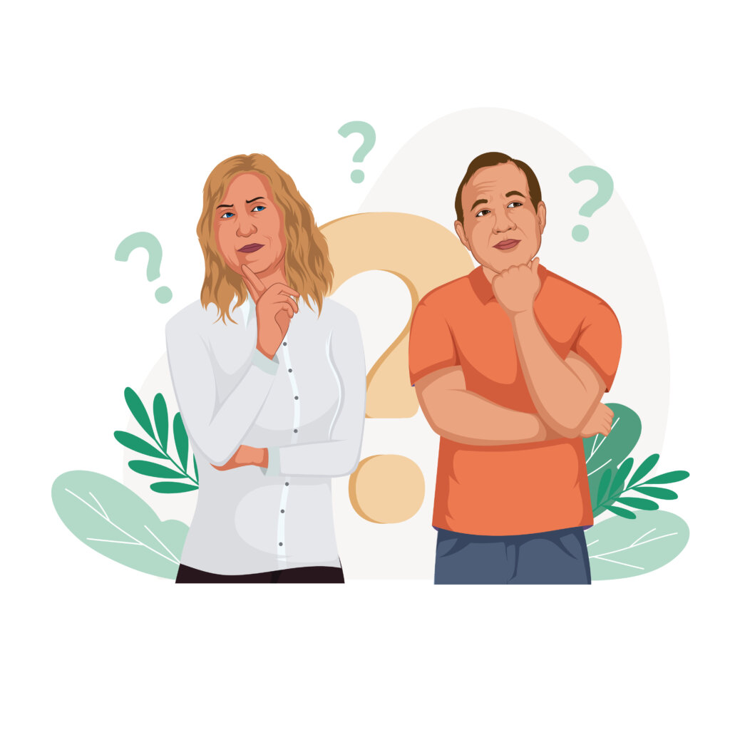 2 cartoon figures wondering how the process of buying a home for cash actually works?