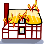 Cartoon illustration of a house on fire