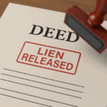 Animated stamp marking ‘Lien Released’ on a document